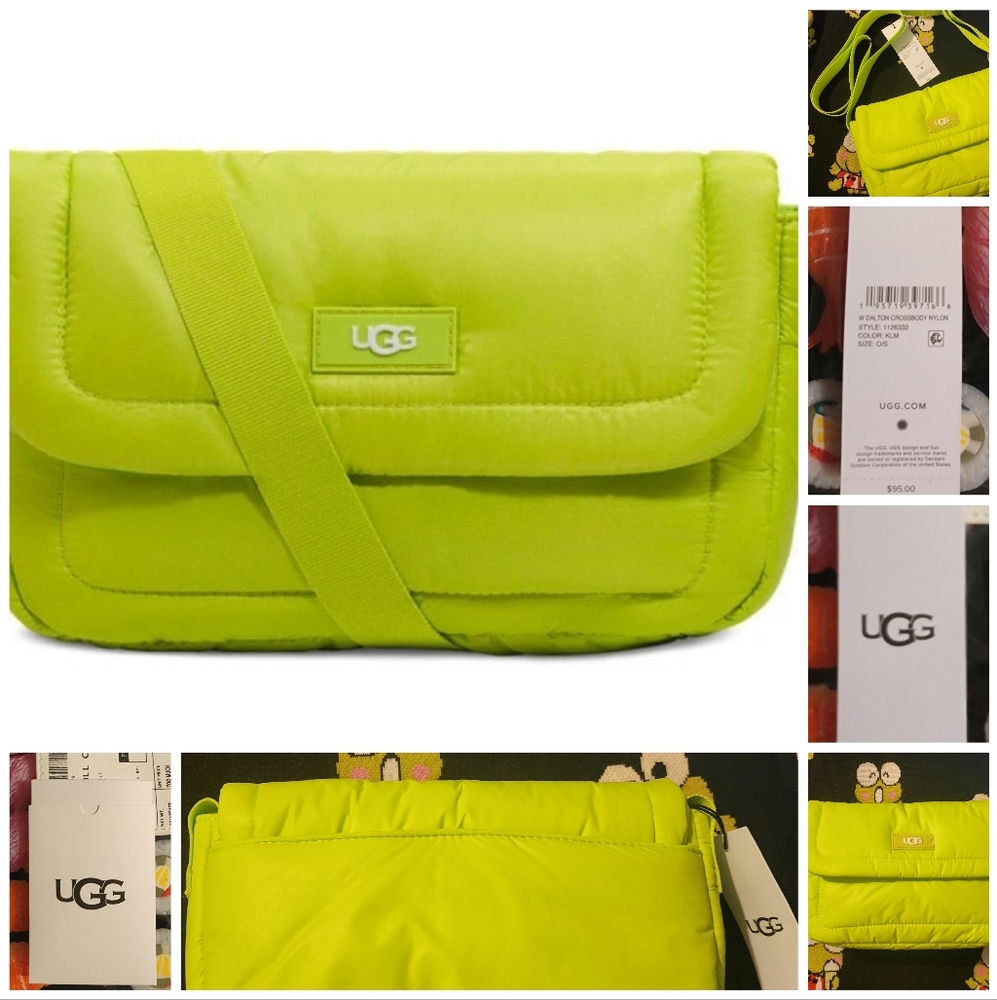 NWT UGG Dalton Neon Green Puffy Nylon Crossbody Bag